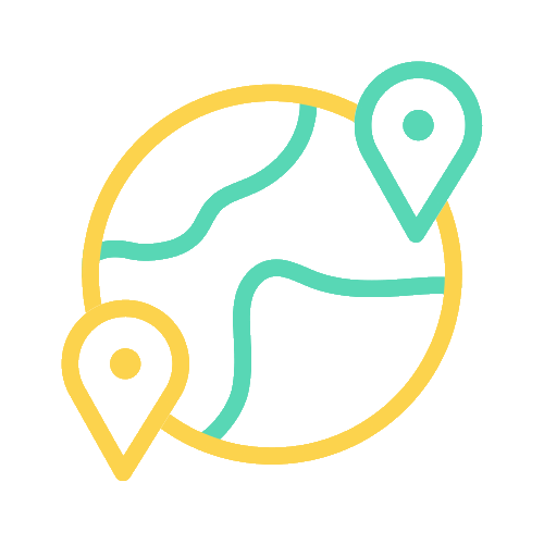 Animated GIF icon showing Roam smart tracker global location tracking feature with map pin and person animation for Apple Find My and Google Find Hub network tracking
