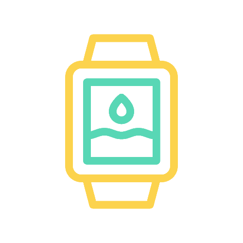 Animated GIF showing IP68 waterproof rating feature for Roam smart tracker, water droplet and wave animation demonstrating water resistance protection