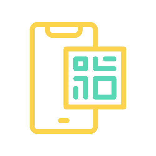 Animated GIF icon showing Roam smart tracker lost and found QR code feature with phone scanning QR code animation for item recovery