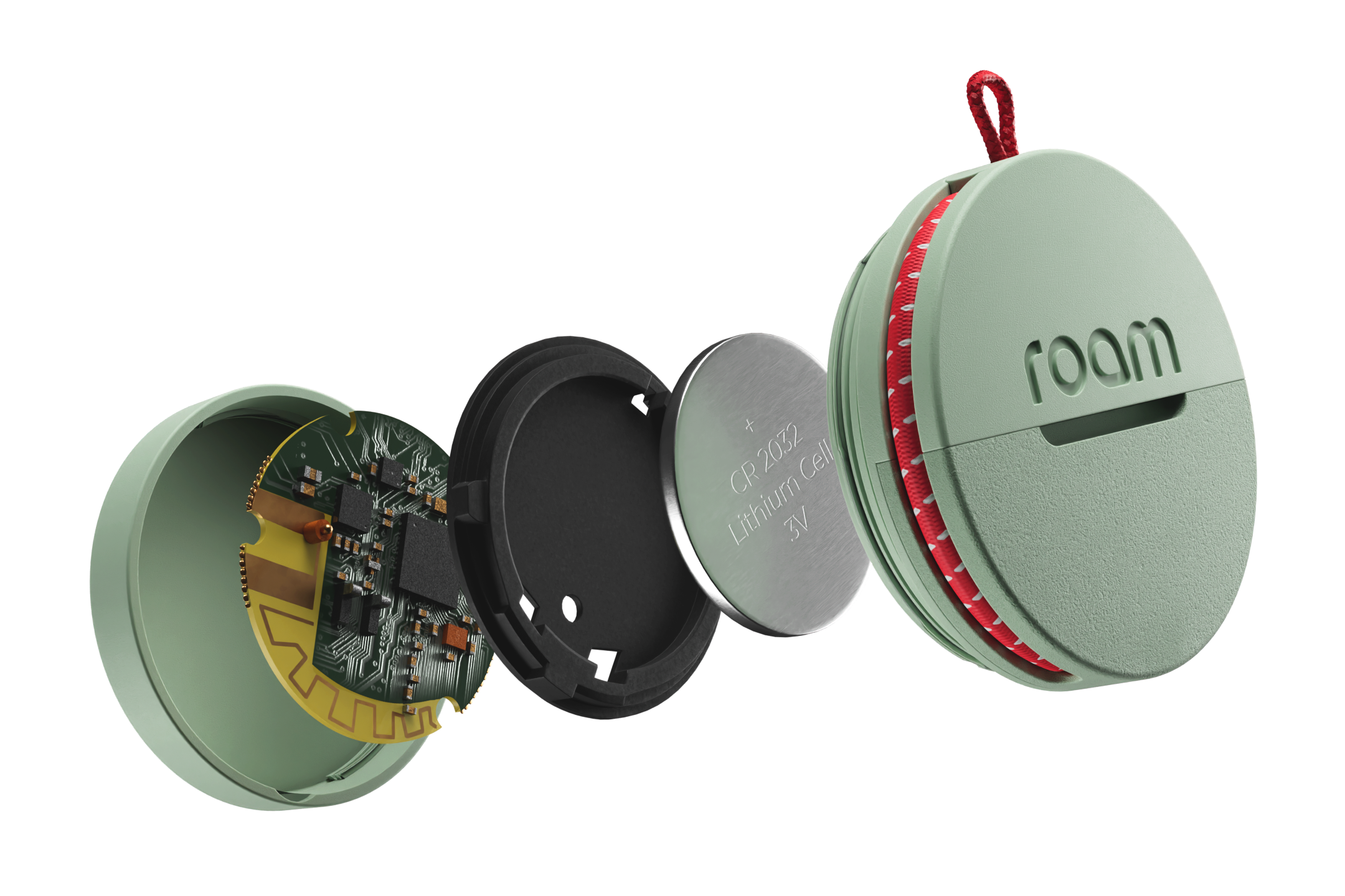 Roam Smart Tracker exploded view showing internal components including circuit board battery and casing for privacy and data security blog post