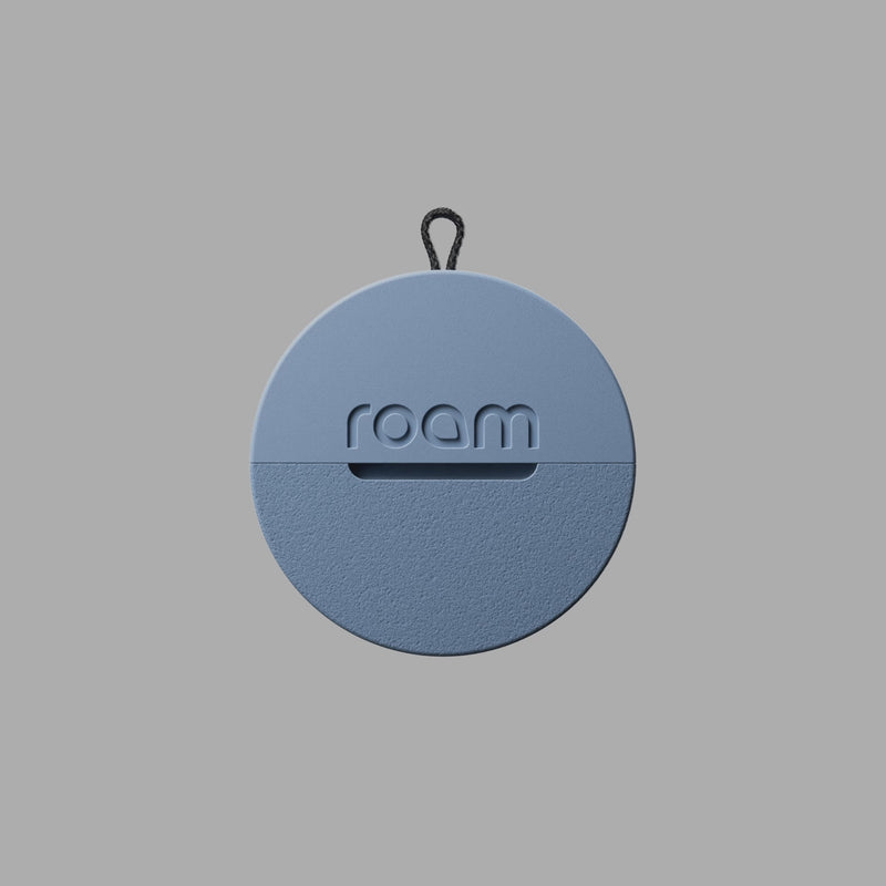 Roam smart tracker unclipping animation demonstrating quick release from elastic strap attachment for easy item tracking setup