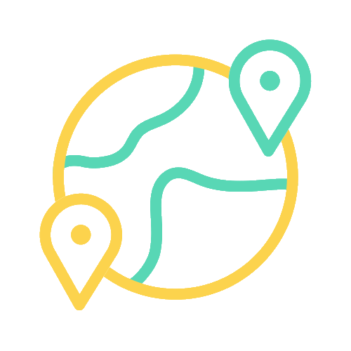 Animated GIF icon showing Roam smart tracker global location tracking feature with map pin and person animation for Apple Find My and Google Find Hub network tracking
