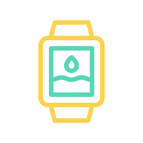 Animated GIF showing IP68 waterproof rating feature for Roam smart tracker, water droplet and wave animation demonstrating water resistance protection