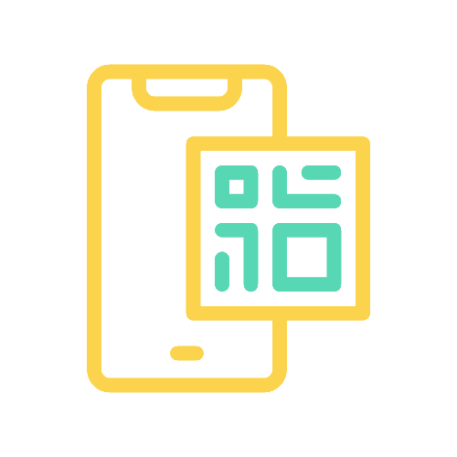 Animated GIF icon showing Roam smart tracker lost and found QR code feature with phone scanning QR code animation for item recovery